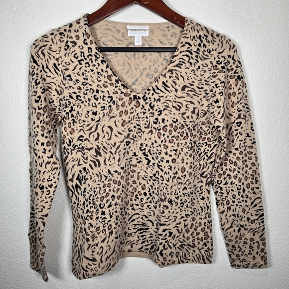 Charter Club Sweaters - Charter Club Women's Size M 100% 2 Ply Cashmere Animal Print Crewneck Sweater
